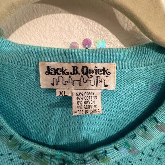 Vintage Jack B. Quick blue mermaid sequin beaded embroidery sweater cardigan XL - Picture 2 of 6
